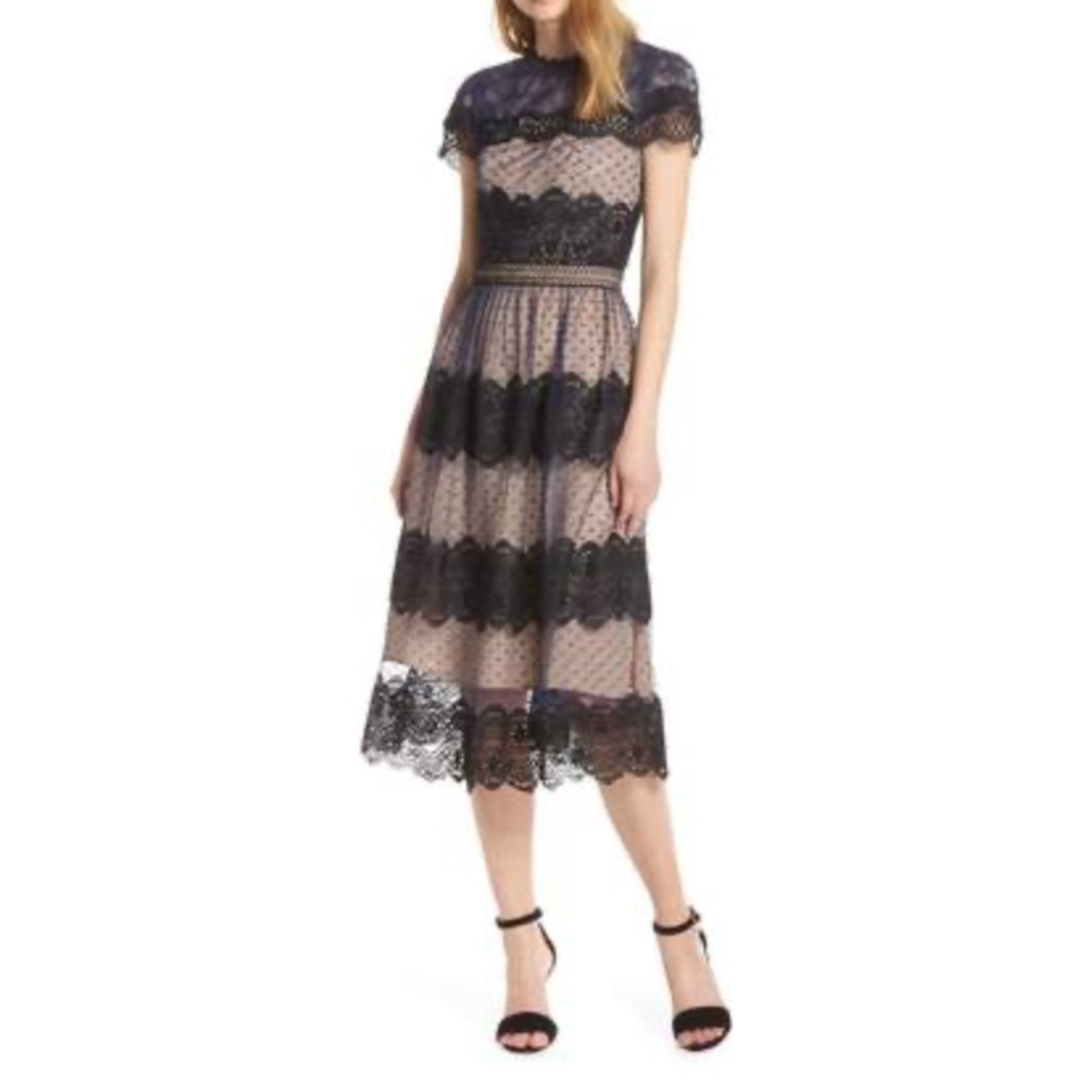 NWT Chelsea28 Black and Cream Lace Midi Dress size S